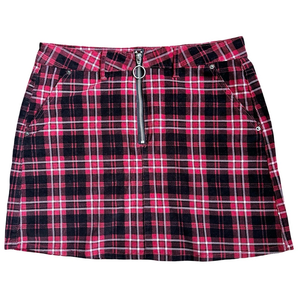 Vanilla Star Red Black Plaid Corduroy Mini Skirt Size 9 Juniors Preppy Goth EUC